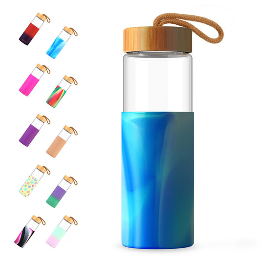Tronco 24oz Borosilicate Glass Water Bottle with Bamboo Lid Non-Slip Silicone Sleeve Leak-Proof and Reusable Glass Bottle Perfect for giftsTravel Gym and Everyday Use BPA-Free Dishwasher Safe